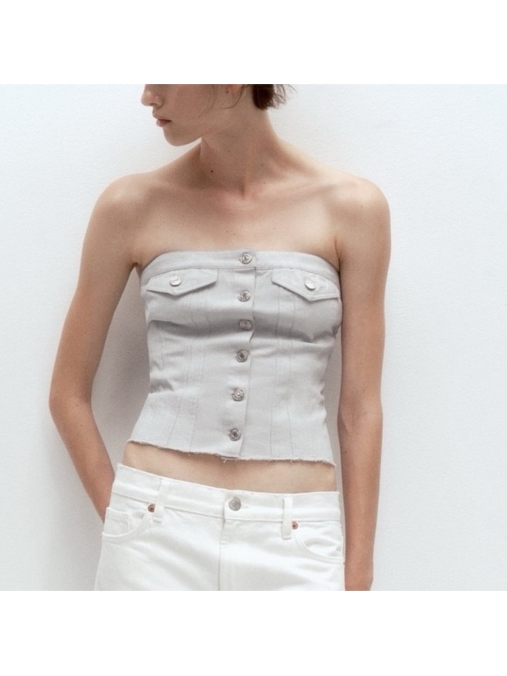 Zara Silver Denim Tube Top S